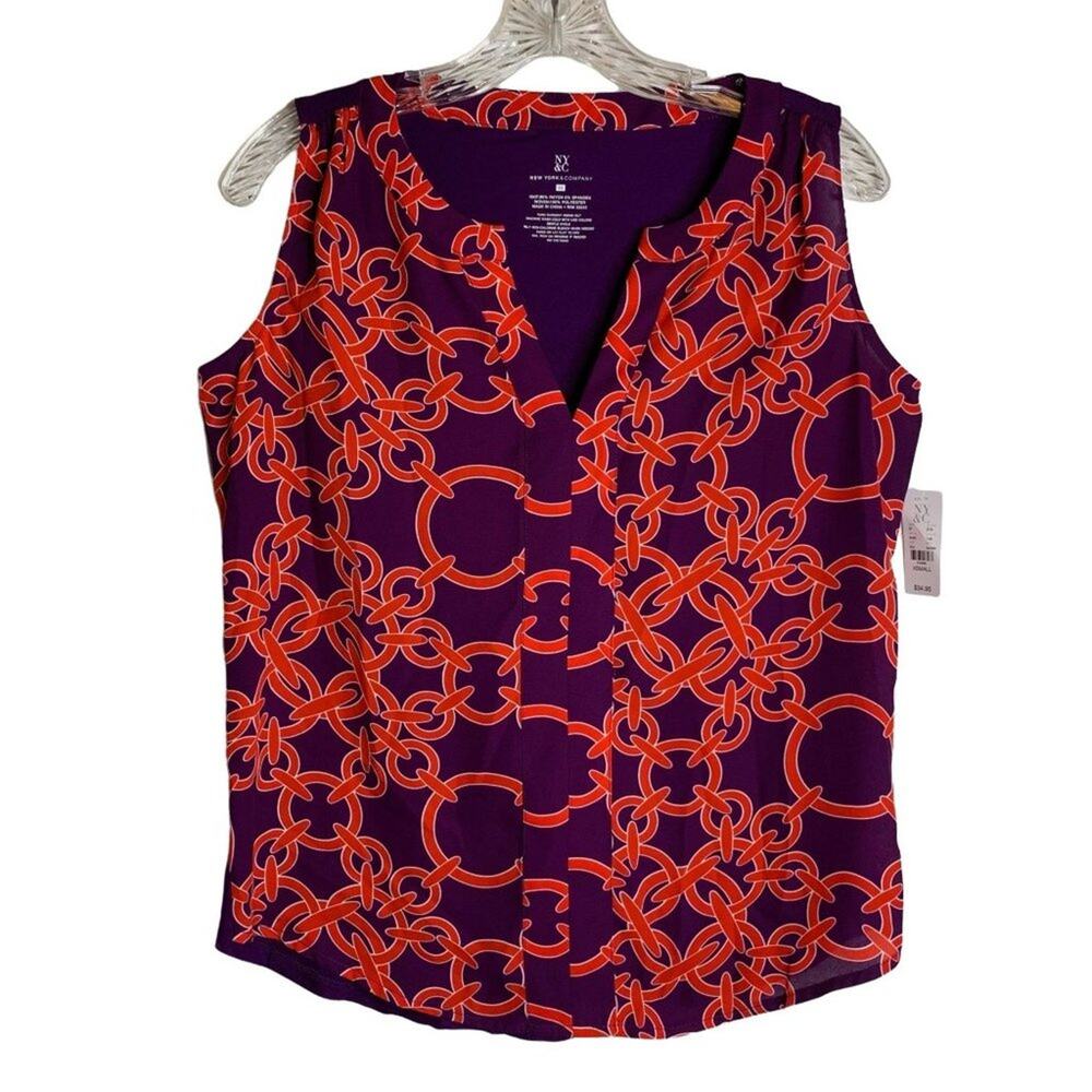 NY&C Womens XS Purple Orange Red Chain Patterned Sleeveless Lightweight Tank Top